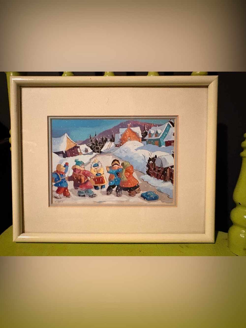 Pauline T Paquin "The Bus Is Late” Framed Winter Art Print